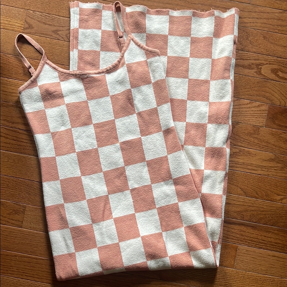 Source Unknown Peach and White Checkered Maxi Dress
